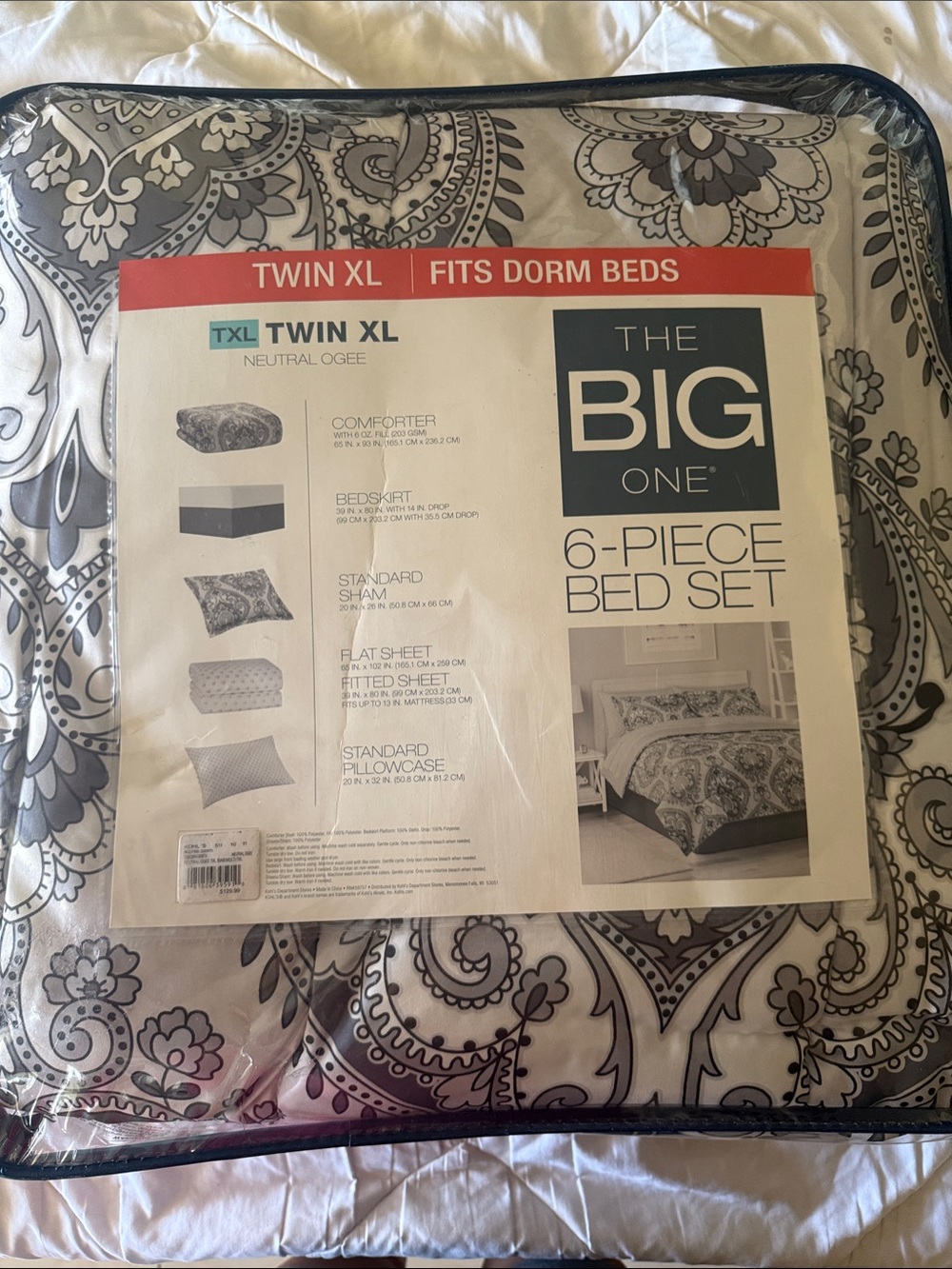 The Big One Twin XL 6-Piece Paisley Duvet Set in Gray and Cream
